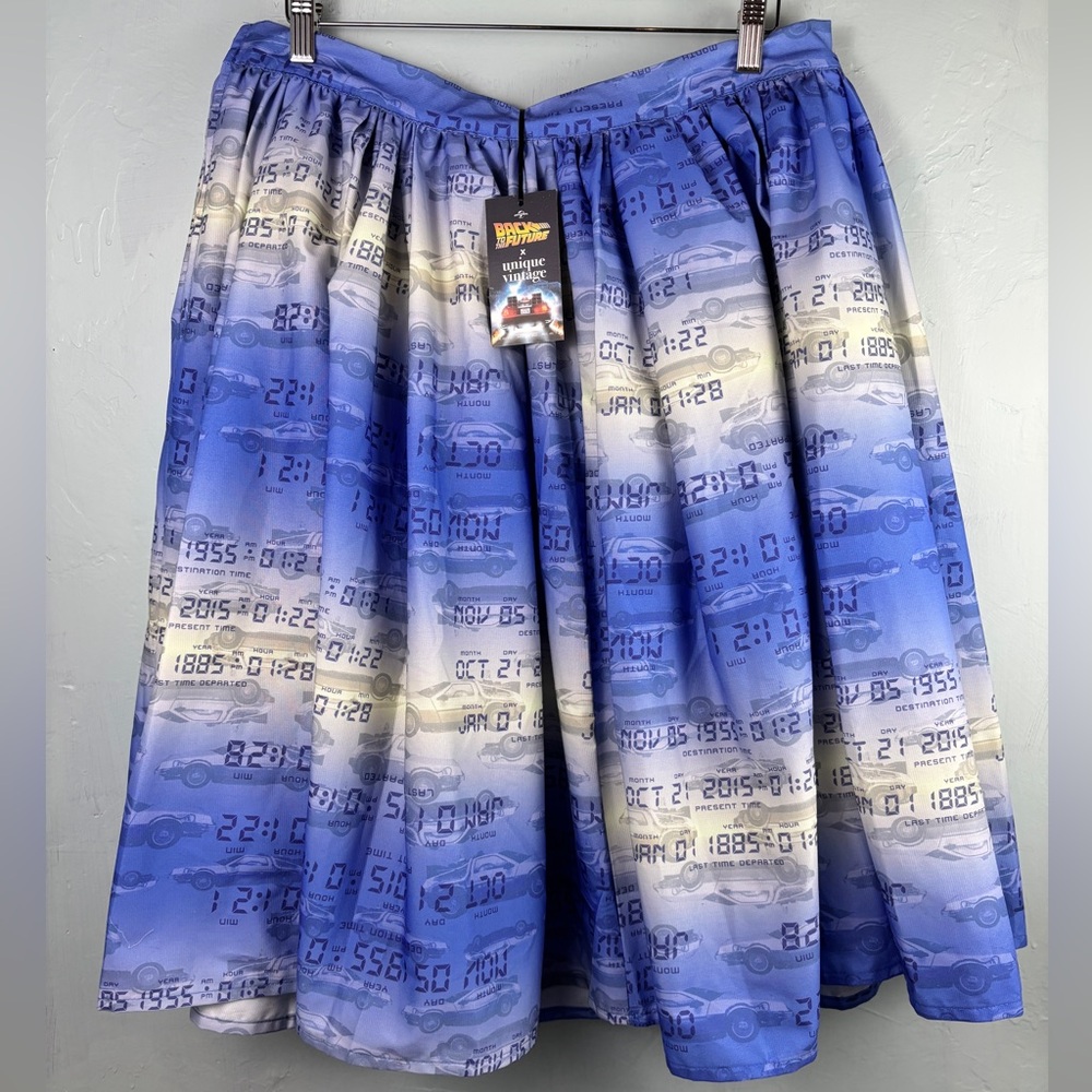 Unique Vintage Back to the Future Blue and White A-Line Skirt
